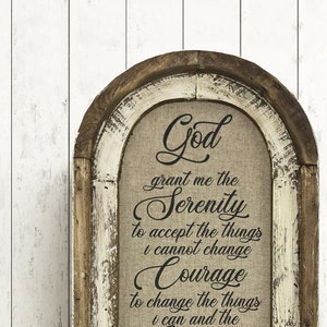 Serenity Prayer Wall Art | 14" x 22" | Arch Window Frame | Linen Wall Hanging | Rustic Decor |