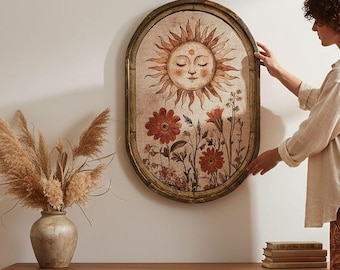 Sun Wall Decor | 36" x 24" | Vintage Eclectic Wall Art I Tarot Decor I Living Room Wall Art I