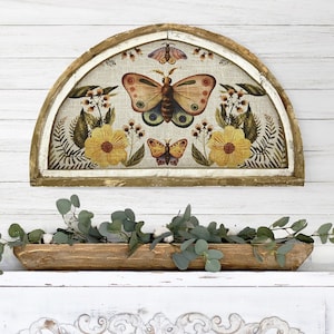 Butterfly Wall Art | 30" x 18" | Botanical Art | Bohemian Wall Decor | Linen & Wood | Farmhouse Decor | Spring Flowers