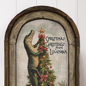 Christmas Greetings From Louisiana Wall Decor | Florida Postcard | Framed Coastal Christmas Wall Art | Christmas Tree  | Christmas Decor