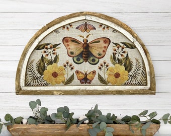 Butterfly Wall Art | 30" x 18" | Botanical Art | Bohemian Wall Decor | Linen & Wood | Farmhouse Decor | Spring Flowers