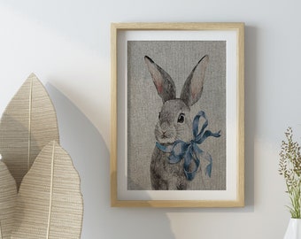 Mr. Rabbit Linen Art Print | Farmhouse Decor | Bunny Wall Art | UNFRAMED Linen Print |