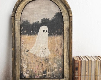 Ghost Wall Decor | Farmhouse Halloween Decor | Spooky Floral Art | Gothic Wall Decor | Eclectic Framed Art | 14" x 22"