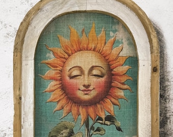 Surreal Sunflower Wall Decor | Boho Wall Art | Bohemian Wall Hanging | Eclectic Decor | Whimsical Floral Art | Botanical Framed Art