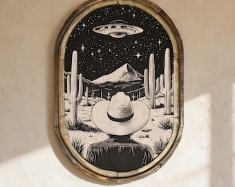 Western Wall Decor | 36" x 24" | Eclectic UFO Wall Art I Southwestern Decor I Living Room Wall Art I