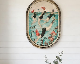 Swimmer Wall Decor | 24" x 36" | Vintage Coastal Wall Art I Coastal Decor I Bathroom Wall Art I