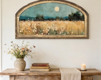Landscape Wall Art | 36" x 20" | Floral Arched Wall Decor | Cottagecore Wall Art | Modern Farmhouse | Delicate Florals