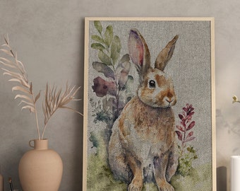 Hare Linen Art Print | Farmhouse Decor | Rabbit Wall Art | UNFRAMED Linen Print |