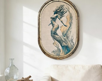 Art Nouveau Wall Decor | 24" x 36" | Vintage Mermaid Wall Art I Coastal Decor I Living Room Wall Art I