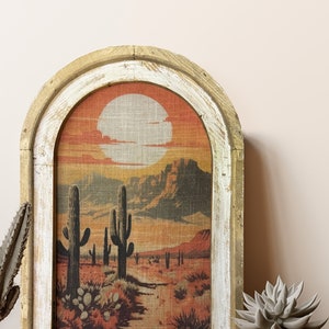 Southwestern Landscape Wall Art | 14" x 22" | Arch Window Frame | Arizona Wall Hanging | Travel Poster Decor | Cactus Decor