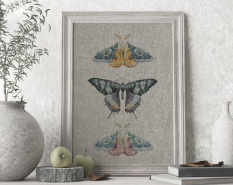 Butterflies Linen Art Print | Eclectic Decor | Boho Wall Art | UNFRAMED Linen Print |