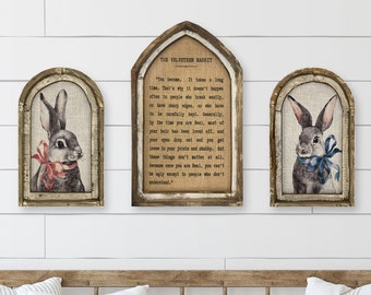 Set of 3 Velveteen Rabbit Wall Decor | Arch Window Frame | Burlap Wall Hanging | Farmhouse Decor |