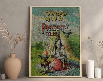 Fortune Teller Linen Art Print | Eclectic Gypsy Decor | Tarot Reader Wall Art | UNFRAMED Linen Print |