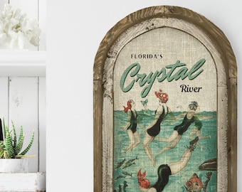 Crystal River Wall Art | Florida Postcard | Coastal Wall Decor | Lake Wall Art | Beach House | Wood & Linen Wall Art |