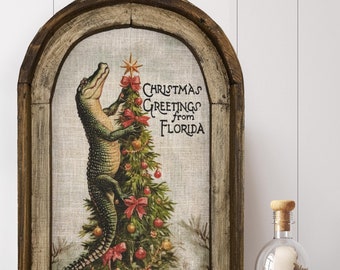 Christmas Greetings From Florida Wall Decor | Florida Postcard | Framed Coastal Christmas Wall Art | Christmas Tree  | Funny Christmas Decor