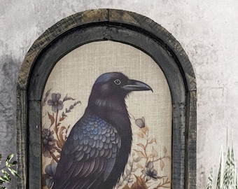 Raven Wall Art | Witchy Halloween Decor | Crow Wall Art | Gothic Wall Decor | Eclectic Framed Art | 14" x 22"