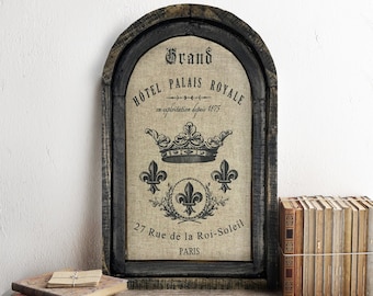 Paris Wall Art | 14" x 22" | Arch Window Frame | Linen Wall Hanging | French Farmhouse Decor |