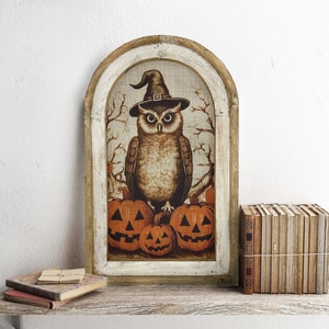 Halloween Owl Wall Art | Witchy Pumpkin Decor | Farmhouse Wall Art | Gothic Wall Decor | Eclectic Framed Art | 14" x 22"