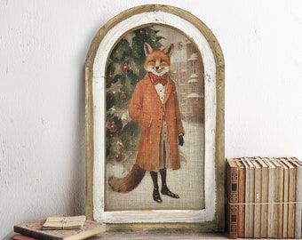 Christmas Fox Wall Decor | 14" x 22" | Christmas Wall Art | Winter Woodland Wall Hanging | Farmhouse Xmas Decor |