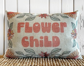 Flower Child Throw Pillow | Eclectic Decor | Linen Lumbar Pillow | Hippy Pillow | Bohemian | Minimalist Decor | 18" W x 12" H |