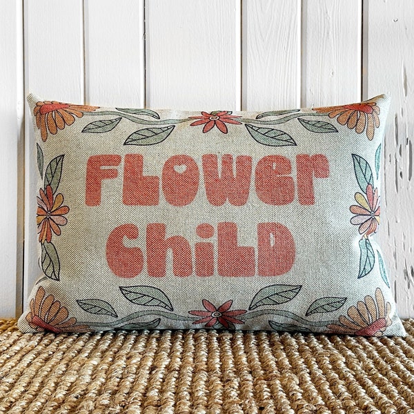 Flower Child Throw Pillow | Eclectic Decor | Linen Lumbar Pillow | Hippy Pillow | Bohemian | Minimalist Decor | 18" W x 12" H |