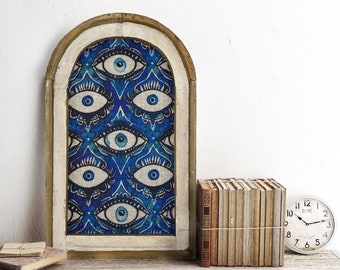 Eye Wall Art | 14" x 22" | Handmade Eclectic Decor | Linen & Wood Wall Hanging | Psychic | Surreal Wall Art