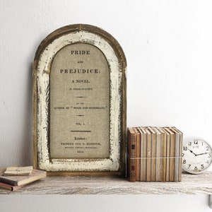 Pride and Prejudice Wall Art | 14" x 22" | Arch Window Frame | Linen Wall Hanging | Rustic Farmhouse Decor |