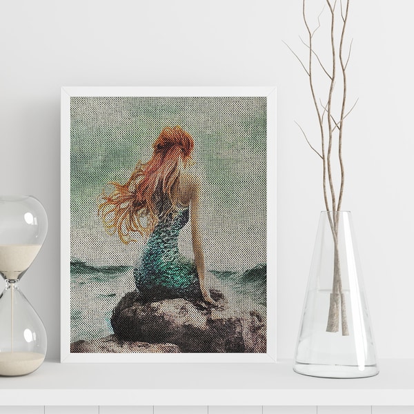Mermaid Linen Art Print | Eclectic Coastal Decor | Victorian Siren Wall Art | UNFRAMED Linen Print |