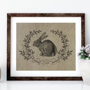 Bunny Linen Print for Framing, Rabbit Wall Art