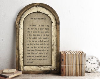 Velveteen Rabbit Wall Art | 14" x 22" | Arch Window Frame | Linen Wall Hanging | Rustic Farmhouse Decor |