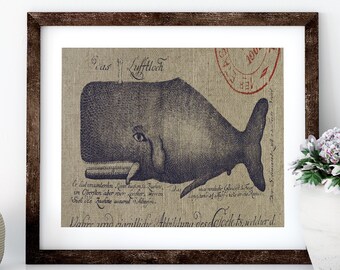 Whale Linen Print for Framing, Florida Artwork