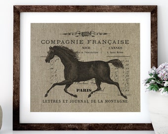 French Equestrian Linen Print for Framing, Horse Wall Art