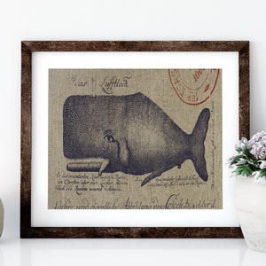 Whale Linen Print for Framing, Florida Artwork