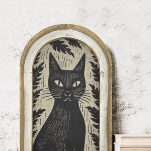 Black Cat Wall Art | Halloween Decor | Spooky Witch Art | Gothic Wall Decor | Eclectic Framed Art | 14" x 22"