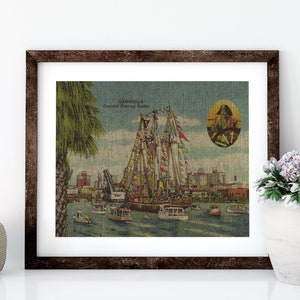 Gasparilla Linen Print for Framing, Florida Artwork, Tampa Wall Art