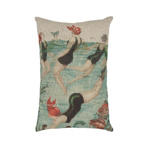 Swimmers Throw Pillow | Coastal Decor | Coastal Lumbar Pillow | Beach Decor | Linen & Cotton Blend | 12&quot; W x 18&quot; H |