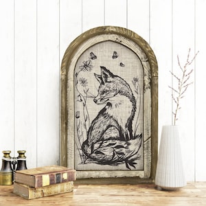 Fox Wall Art | 14" x 22" | Woodland Spring Decor | Linen Wall Hanging | Rustic Farmhouse Decor |