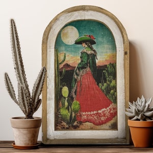 Southwestern Rustic Wall Art | Rustic Western Wall Decor in Arched Wood Frame | Desert Landscape | Solid Wood Frame | Mantel Decor |