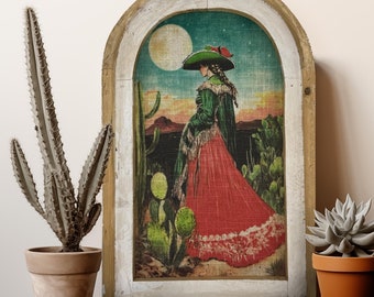 Southwestern Rustic Wall Art | Rustic Western Wall Decor in Arched Wood Frame | Desert Landscape | Solid Wood Frame | Mantel Decor |