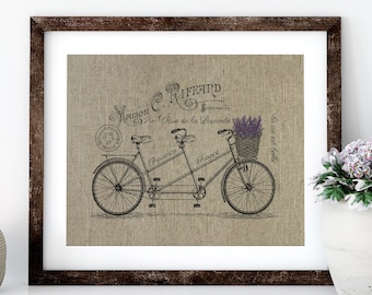 Lavender Bike Linen Print for Framing, Bike Wall Art