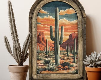 Cactus Wall Art | 14" x 22" | Southwestern Framed Wall Decor | Bohemian Wall Hanging | Eclectic Decor