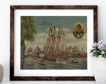 Gasparilla Linen Print for Framing, Florida Artwork, Tampa Wall Art