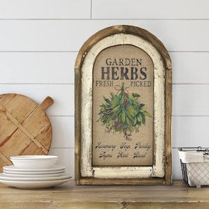 Kitchen Wall Decor | 14" x 22" | Garden Herbs Sign I Rustic Dining Room Decor I Farmhouse Wall Art I