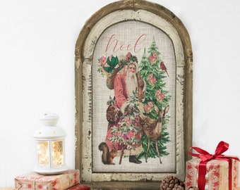 Santa Wall Sign | 14" x 22" | Noel Wall Decor | Christmas Tree Wall Hanging | Farmhouse Xmas Decor |