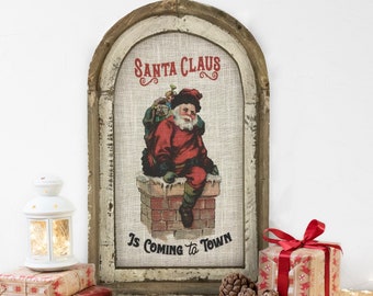 Santa Clause Sign | 14" x 22" | Chimney Wall Decor | Christmas Tree Wall Hanging | Farmhouse Xmas Decor |