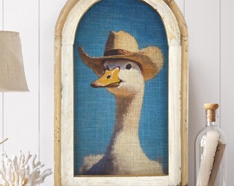 Duck Wall Art | 14" x 22" | Coastal Mantel Decor | Cowboy Hat Wall Hanging | Western Shelf Decor | Duck with Cowboy Hat |