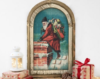 Rooftop Santa Wall Art | 14" x 22" | Christmas Wall Art | Winter Wall Hanging | Farmhouse Xmas Decor |