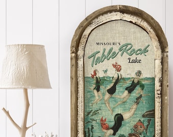 Table Rock Lake Wall Art | Missouri Travel Poster | Coastal Wall Decor | Lake Wall Art | Handmade Wood & Linen Wall Art |