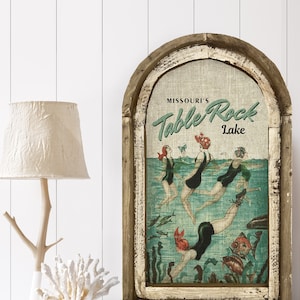 Table Rock Lake Wall Art | Missouri Travel Poster | Coastal Wall Decor | Lake Wall Art | Handmade Wood & Linen Wall Art |