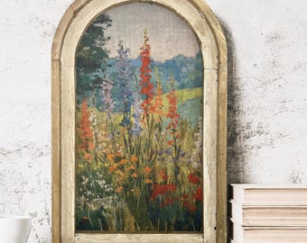 Floral Landscape Wall Art | Farmhouse Botanical Wall Decor | Wildflower Field Art | Rustic Flower Farm | Cottagecore